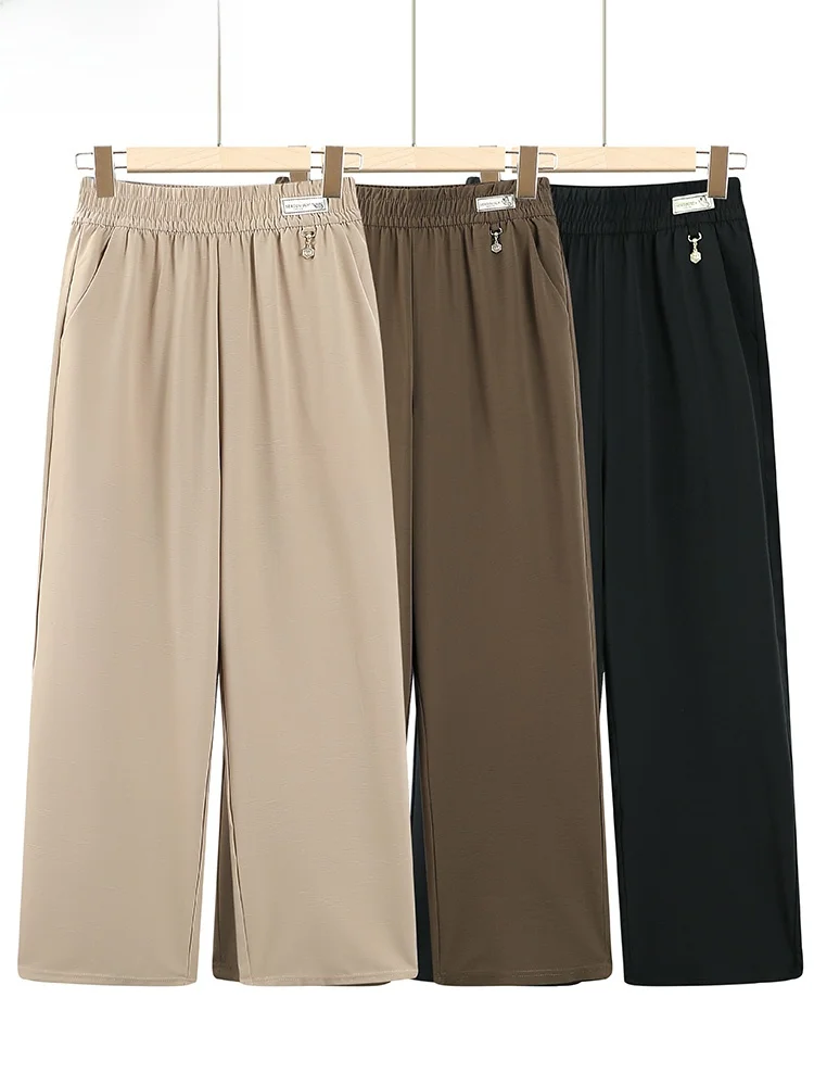 

High Waist Wide Leg Pants Summer Faion Straight Cut Nine Points Versatile Women's Clothing for Middle-Aged Mothers