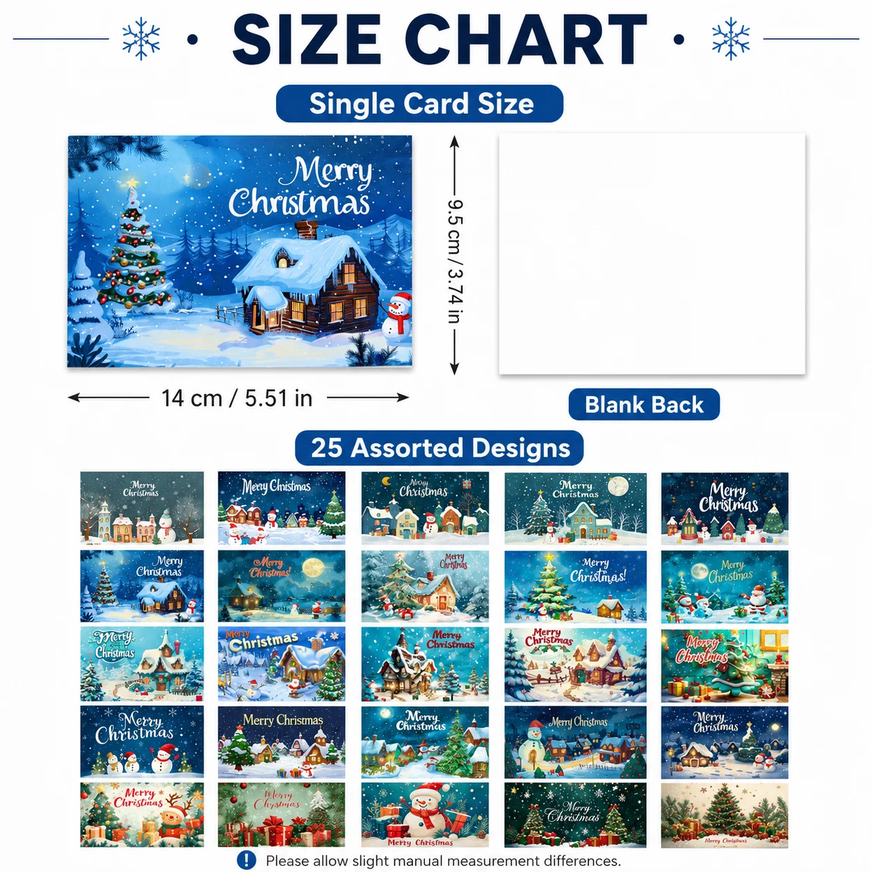 Christmas Postcard Set Blank Back for Message 25 Assorted Winter Designs Xmas Cards Holiday Greeting Postcards for New Year Gif