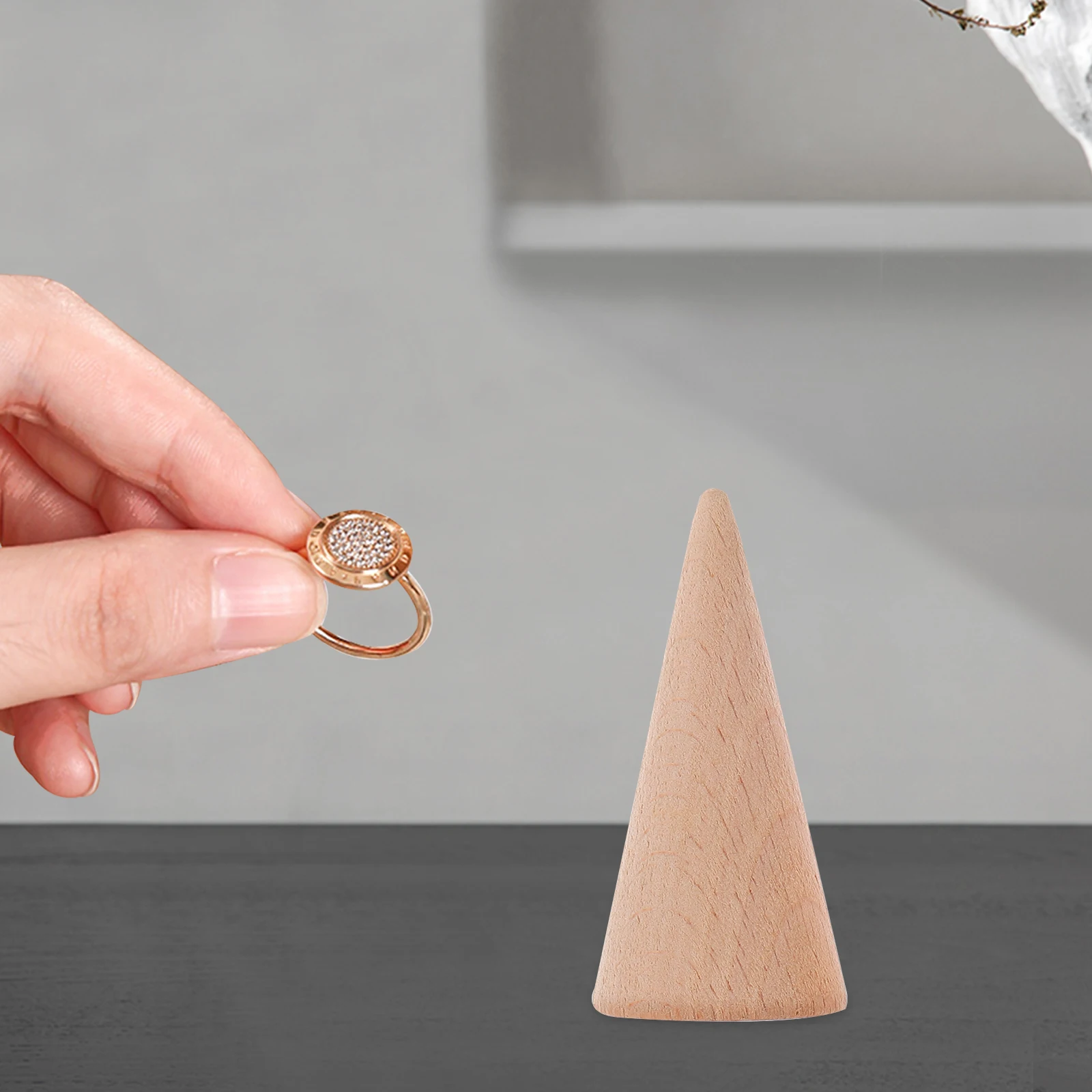 

3 Pcs Solid Wood Ring Holder Storage Rack Wooden Display Jewelry Sports Cone Shaped