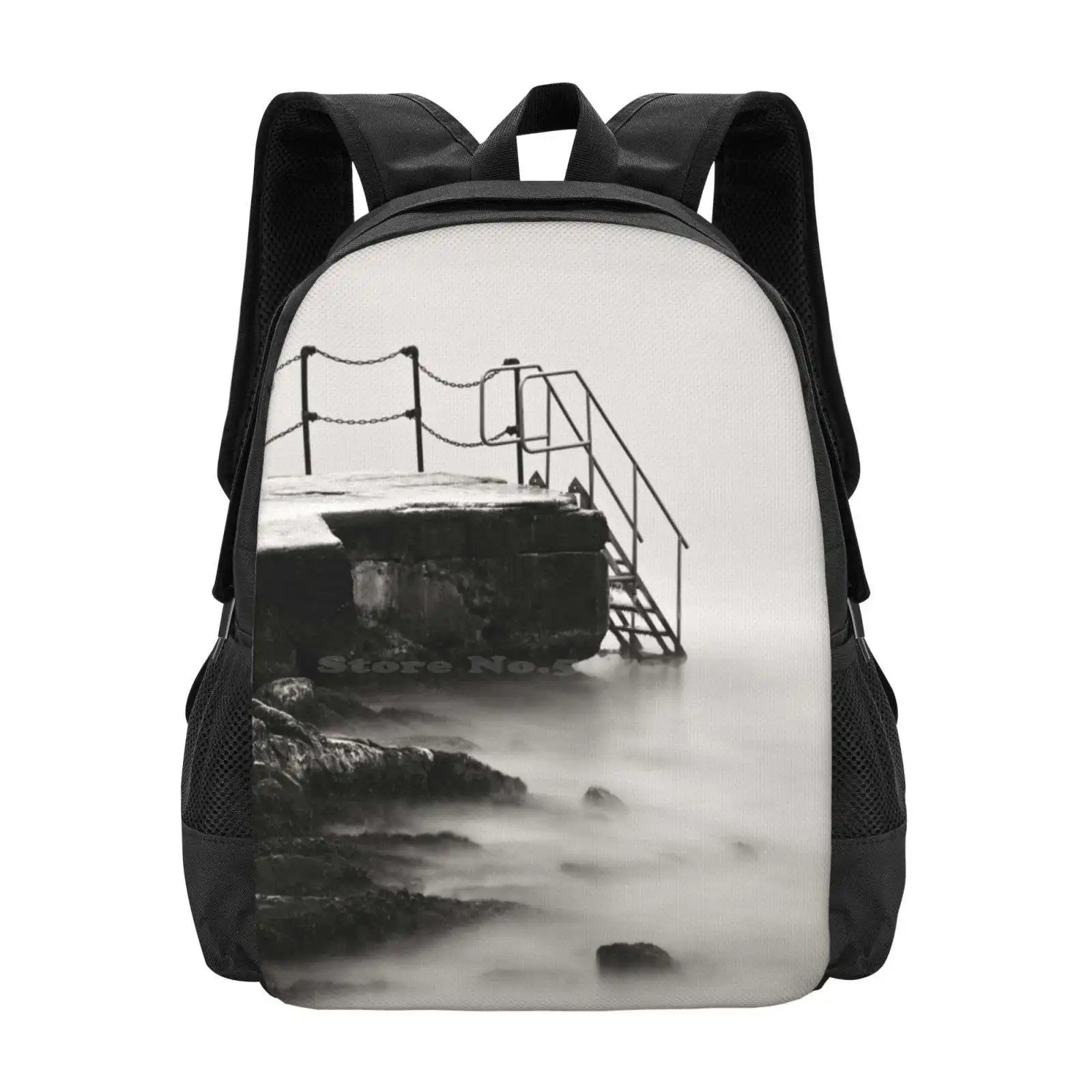 Oslofjord Coastline 01 Hot Sale Schoolbag Backpack Fashion Bags Concrete Exposure Long Norway Oslo Pier Sea Staircase Stairs