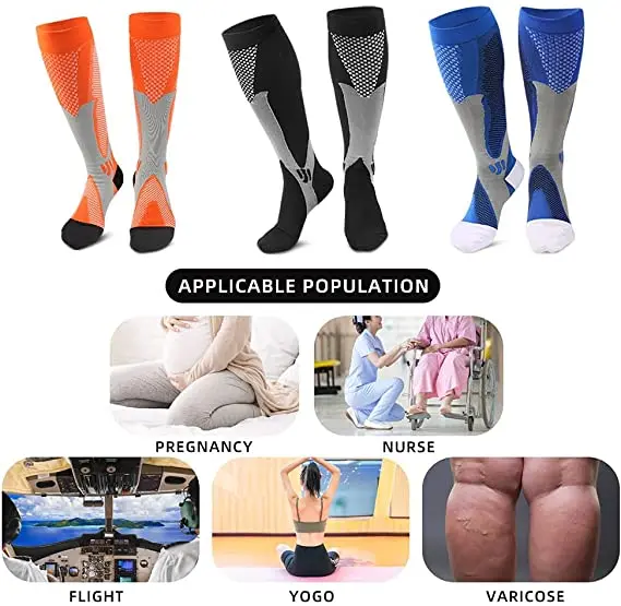 Free Shipping 3 Pairs Compression Socks for Varicose Veins Football Soccer 20-30 Mmhg Men Women Sport Socks for Running Cycling