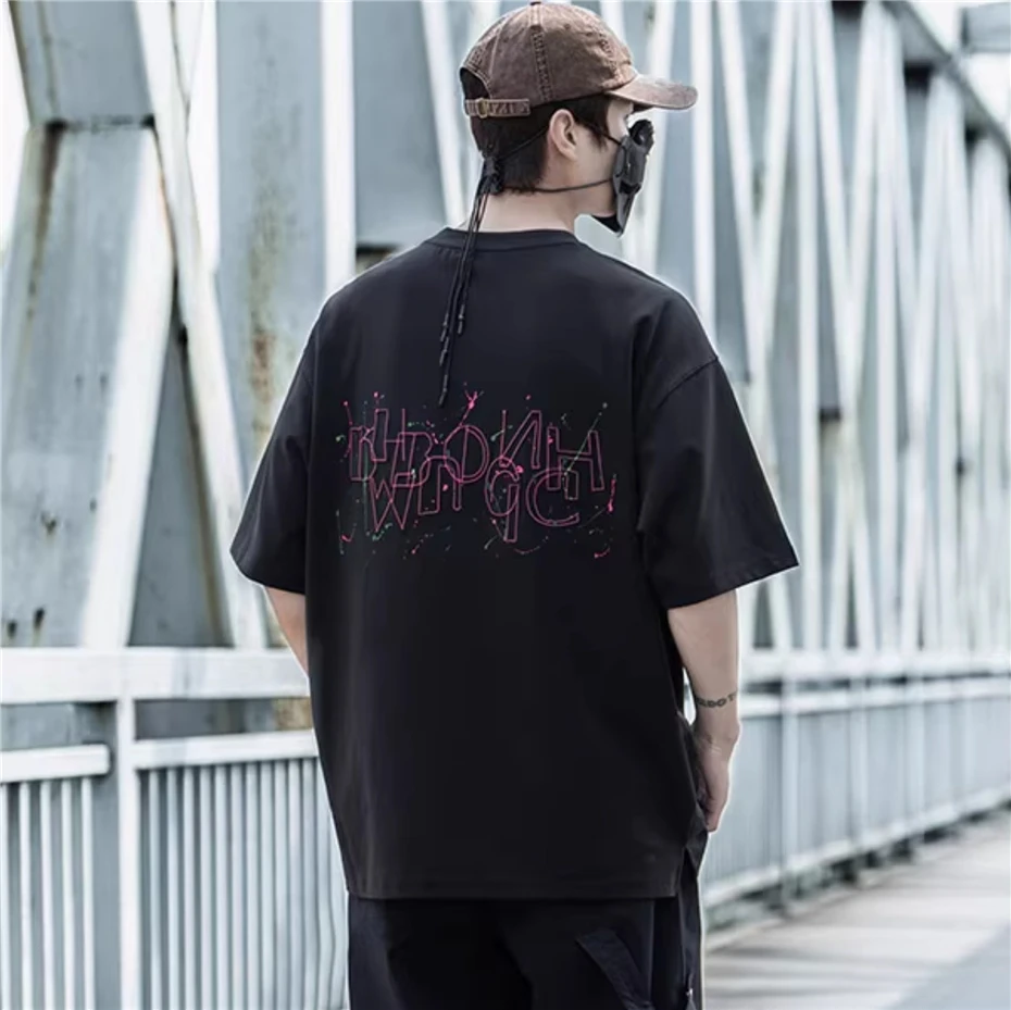 Men Letter Embroidery T-Shirt Streetwear Hip Hop Punk Y2k Short Sleeve TShirt Oversized Harajuku Vintage Casual Tees Tops Male