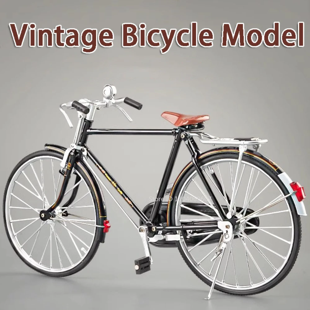 1:6 Scale Vintage Bicycle Toy Model Cars Metal Diecast Rubber Tires Alloy Body Front Steering High Simulation Bike Festival Gift