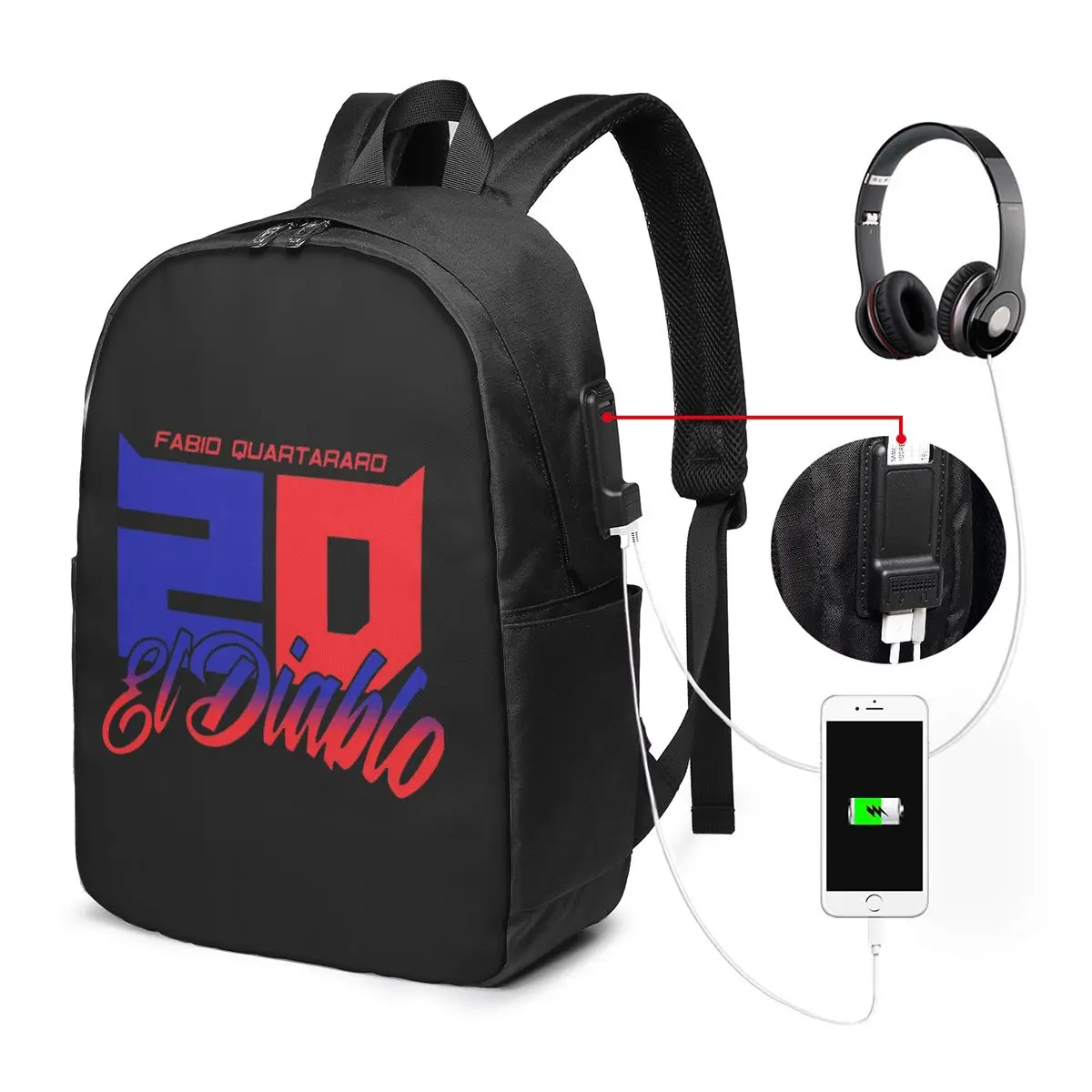 Fabio Quartararo El Diablo Number Backpack Travel Notebook Bag Computer College Student School Bag Laptop Shoulder Bags