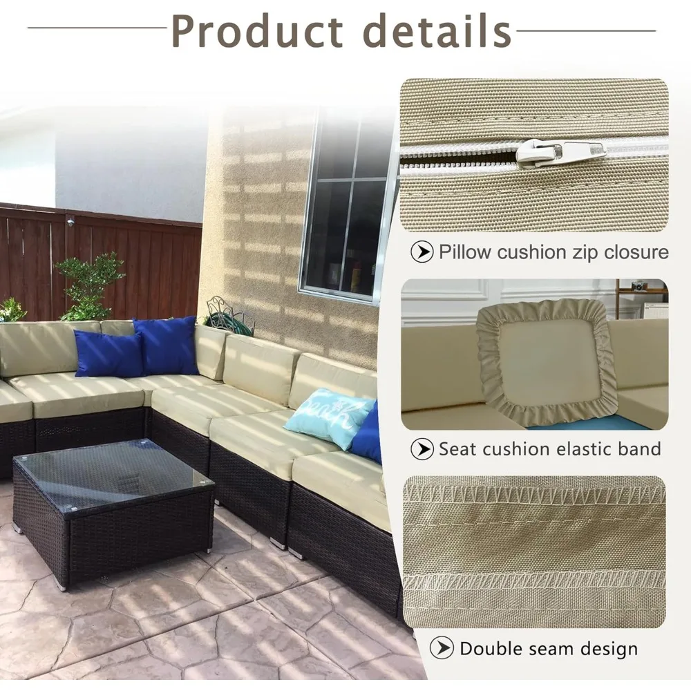 Sqodok Outdoor Kussenhoezen 14 Stuks Patio Kussen Kussenhoezen, Vervanging Waterdicht voor 6-Zits Bank, Tuinmeubilair Cushi