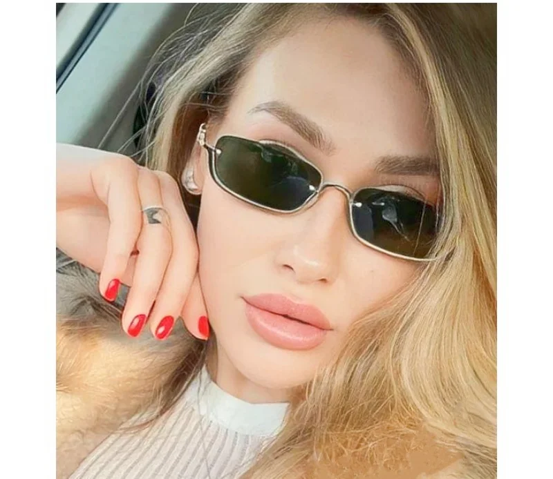 Modische Kleine Quadratische Damen-Sonnenbrille Luxusmarke Metall-Halbrahmen-Sonnenbrille Damen-Trend 2024 Vintage Schwarz Rosa Tönungen – Detail 3
