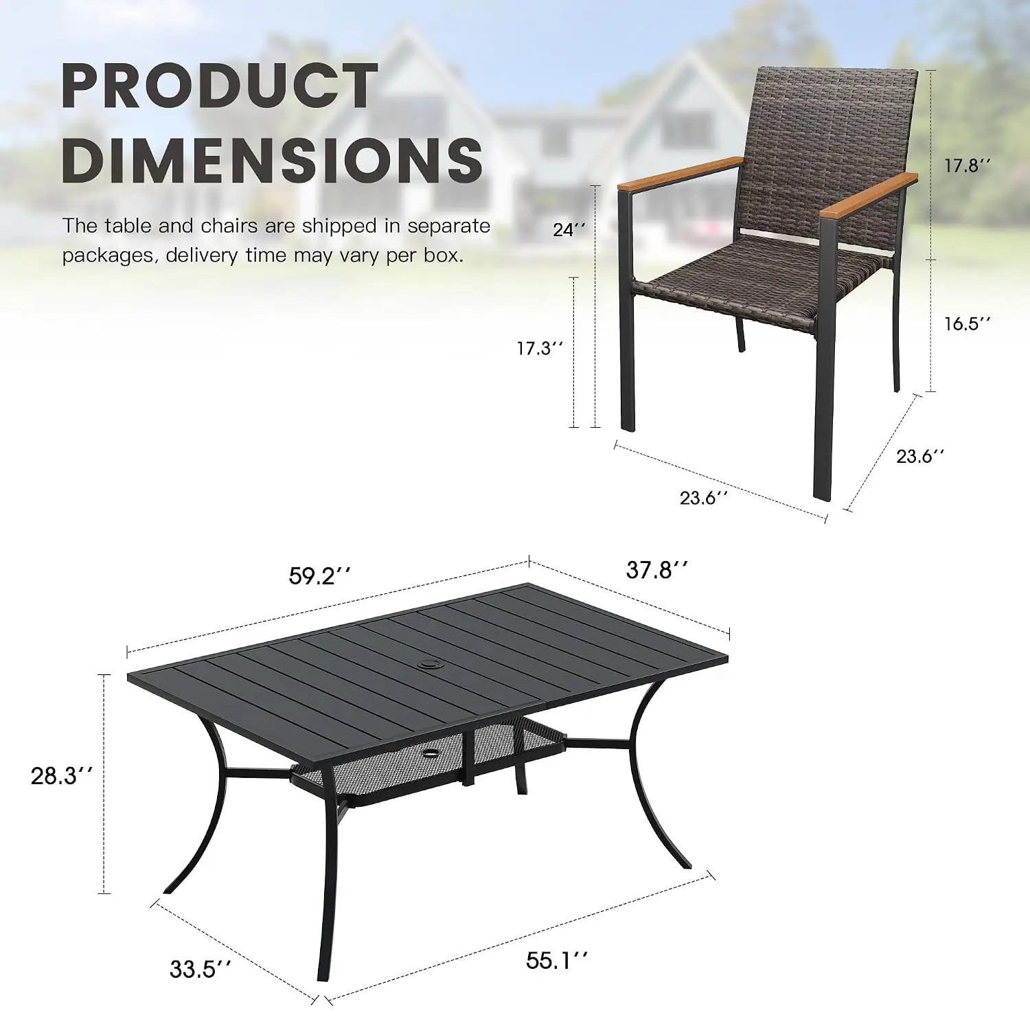 Metal Patio Dining Set 6, 59.2