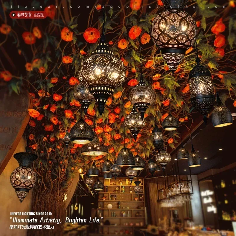 Thai Southeast Asian Style Iron Pendant Lamp, Retro Industrial Style Light, Luxury Living Room and Tea Room view 5