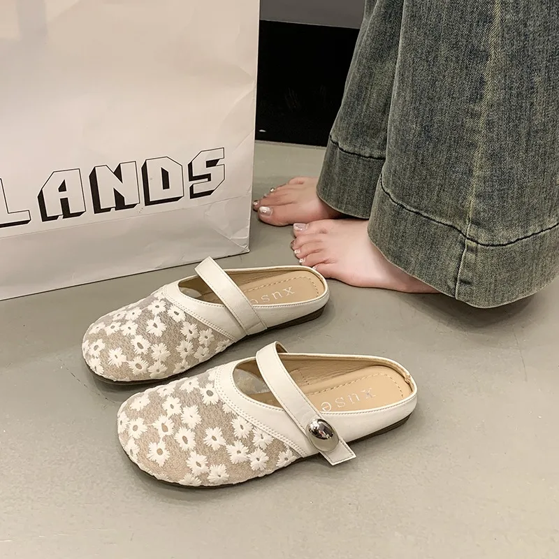 

Летние женские тапочки с цветочной сеткой, мягкая обувь на плоской подошве, женские модные сандалии 2025 года, дизайнерские шлепанцы, повседневные прогулочные туфли Zapatillas De Mujer