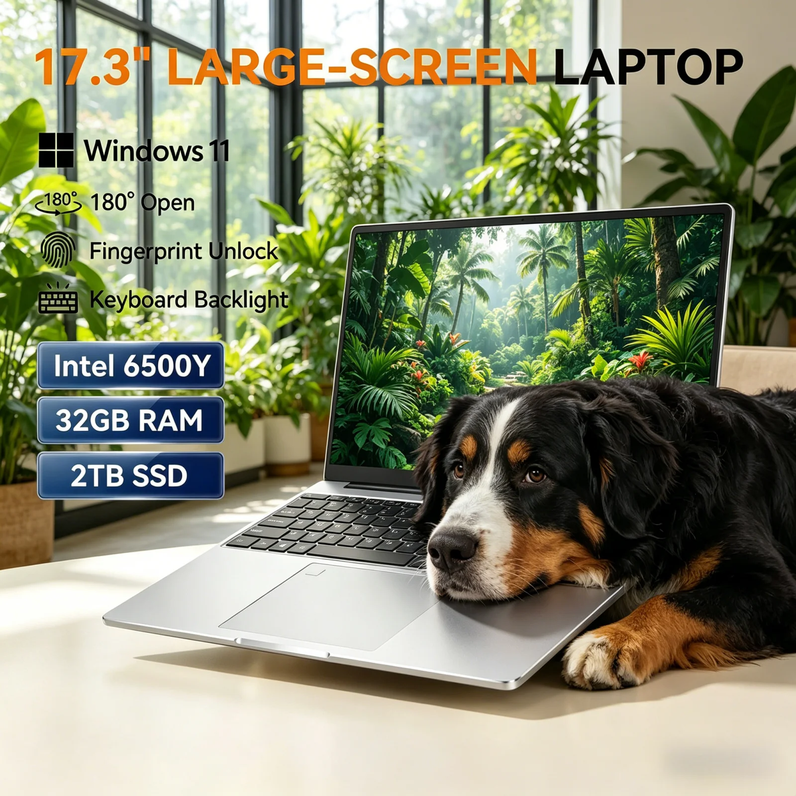 Ultra Thin 17.3 Inch Big Screen Notebook Intel 6500Y 32GB 1TB/2TB Win11 High Definition Home Laptop