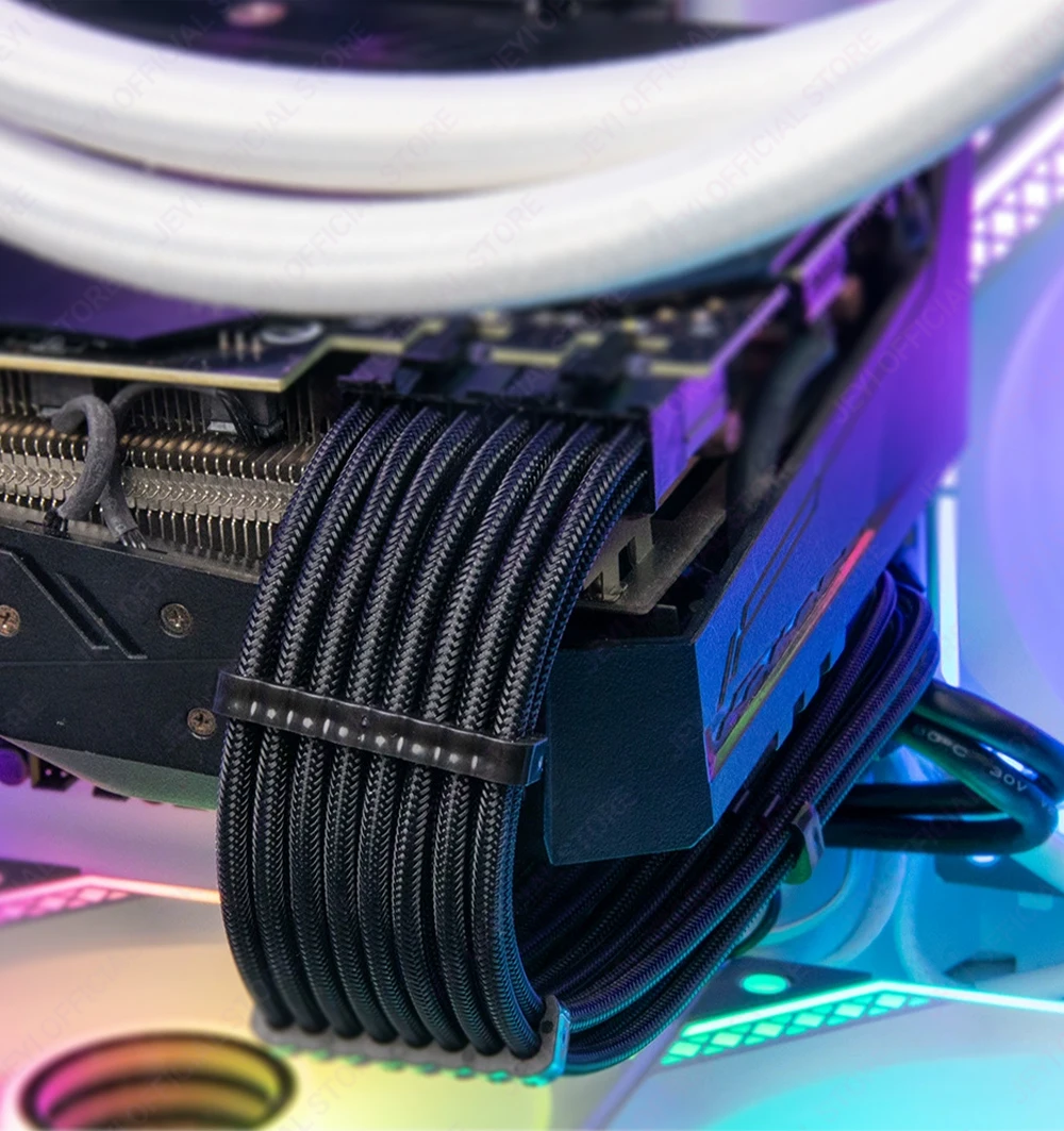 JEYI Netzteil-Verlängerungskabel-Set – 24-poliges ATX + 8-poliges EPS + 6 + 2-poliges PCIe, 18 AWG-Kupferdraht mit hochwertigem geflochtenen Schlauch und Kabelkämmen – Detail 8