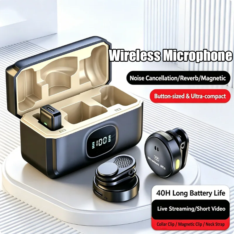 Microphone Lavalier Sans Fil Q8 : Microphone Anti-Bruit de Type Bouton pour Diffusion en Direct Mobile avec Étui de Charge