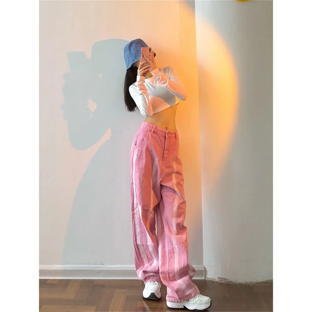 Women Jeans High Waist Clothes Wide Leg Denim Clothing Streetwear Vintage Quality 2022 Harajuku Straight Pants Pink High street