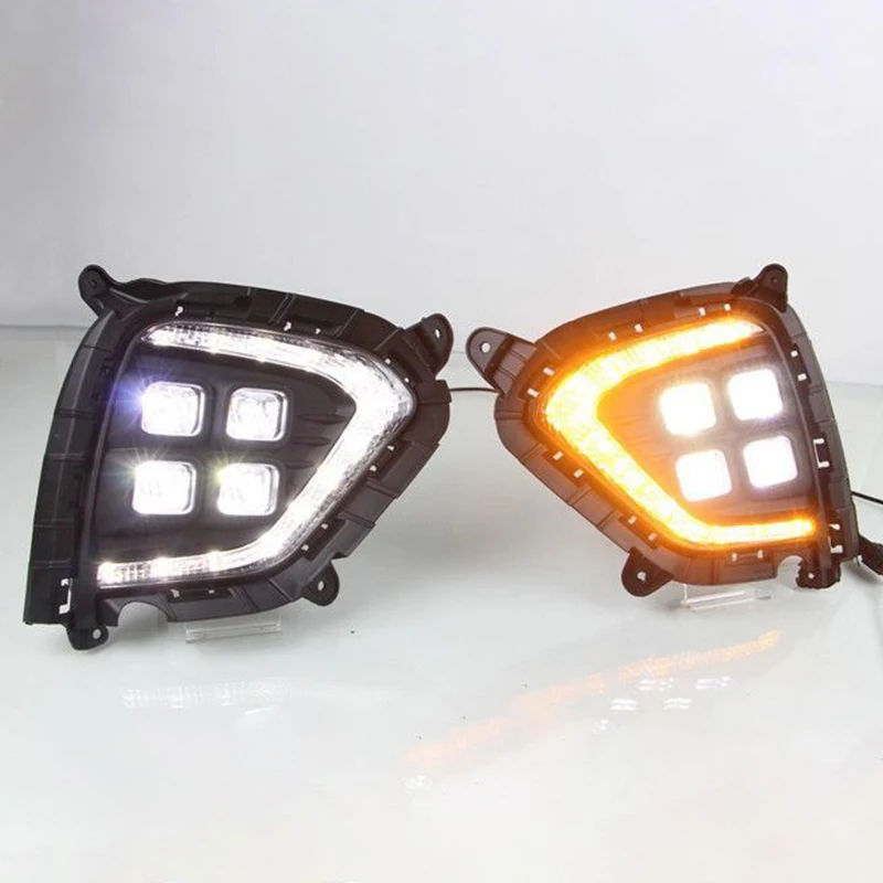 1Pair DRL For Hyundai Creta IX25 2017 2018 2019 2020 LED Daytime Running Light fog lamp Cover with yellow turning signal