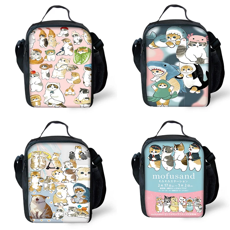 Bambini isolati Cute Cat Mofusands borsa di grande capacità per ragazzo e ragazza studente Picnic all'aperto Resuable Thermal Cooler Lunch Box