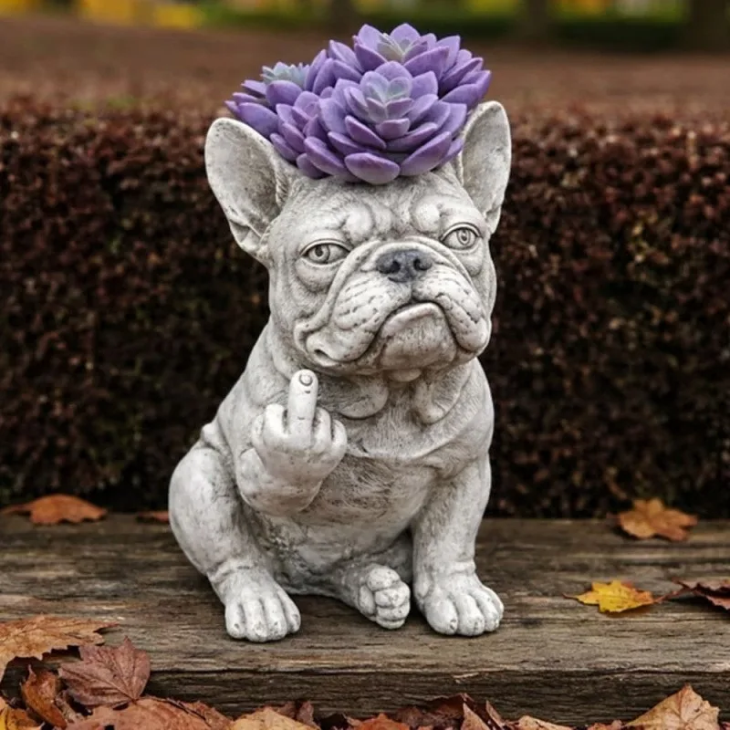 Bulldog resin flower pot ornament outdoor garden decoration creative plant potted crafts