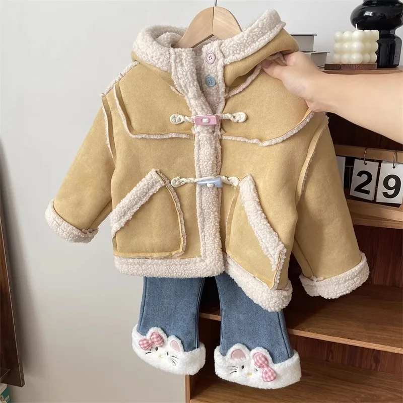 

Girls' Winter Coat with Velvet and Fur Integration 2025 Autumn/Winter New Style Children's Stylish Baby Top Thick Jacket