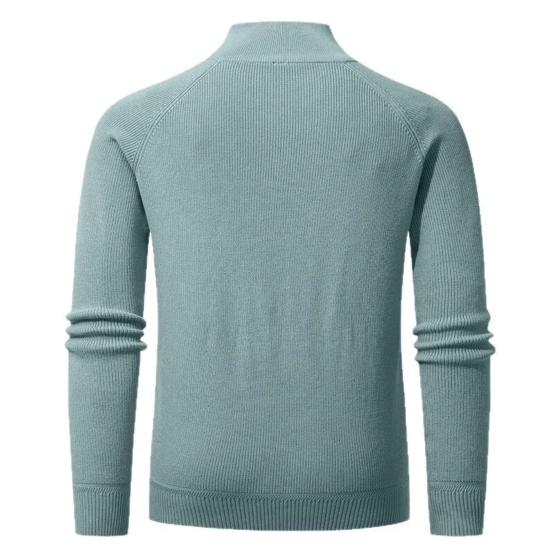 남성용 세로 스트라이프 니트 스웨터 2025년 가을 하프 지퍼 스탠드 칼라 두꺼운 따뜻한 패셔너블 니트웨어
