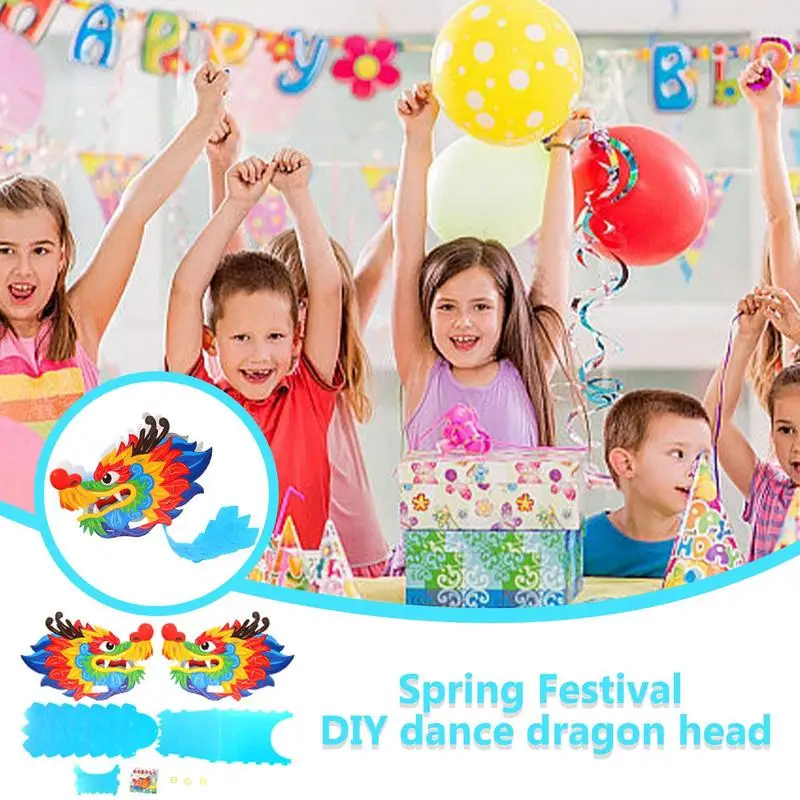 2024 DIY Chinese Dragon Head Kids Making Material Handmade Building Zodiac Mascot Dragon 3D Game Role Playing Party Toys Gifts