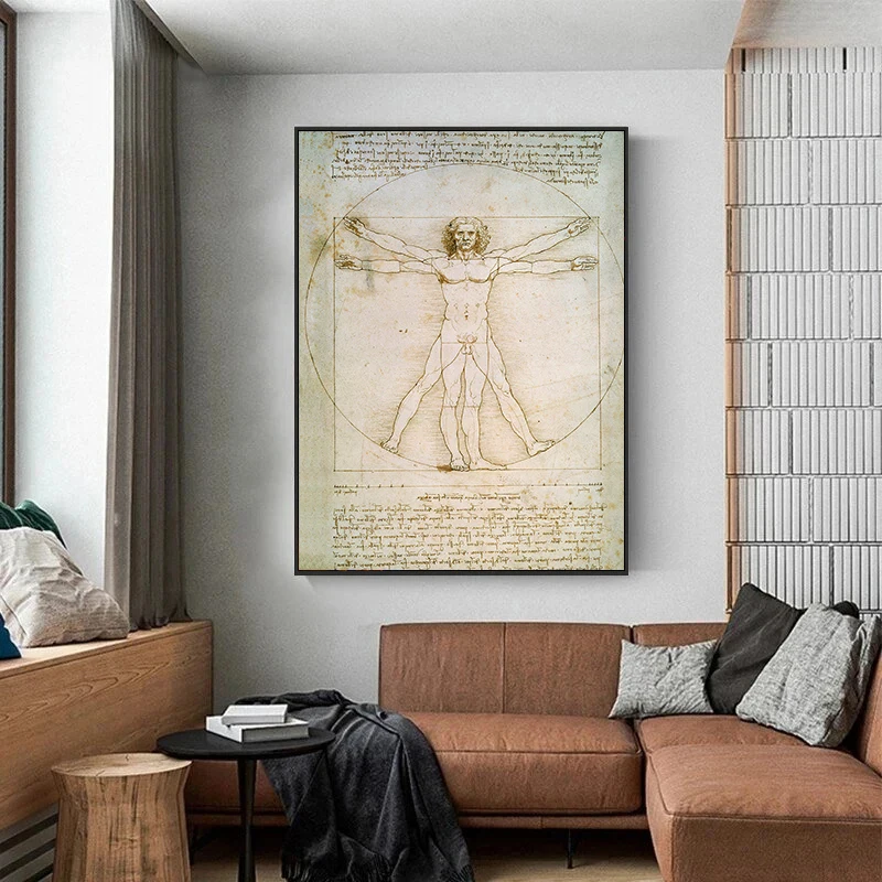 Leonardo Da Vinci The Vitruvian Man Vintage Anatomy Poster Print Canvas Painting Wall Art Picture for Living Room Home Decor