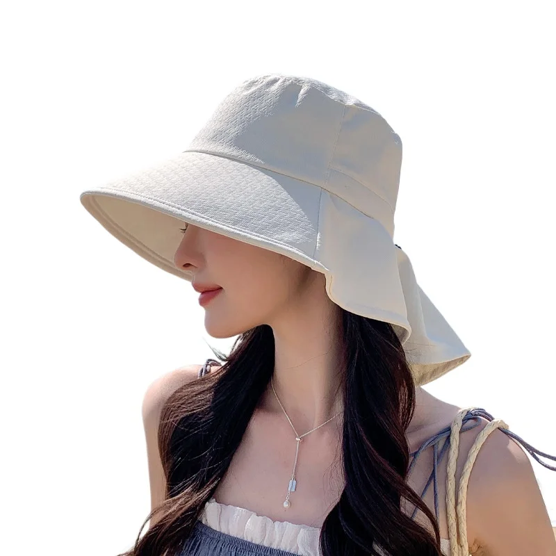 

Summer Big Eaves Bucket Hats For Women Outdoor Sunscreen Hat Lady Korean Fashion Cool Breathable Shawl Neck Protection Sun Hat