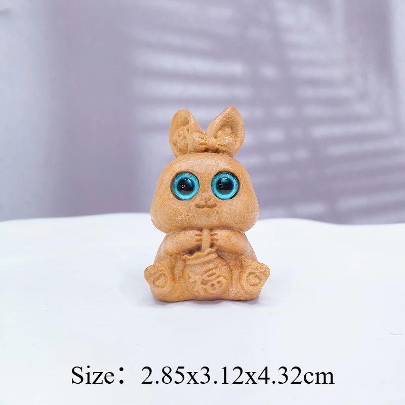 Cute Cliff Cypress Wood Zodiac Monkey Rabbit Carved Ornament Hand Play Piece Creative Wooden Craft Figurine Home Desk Decoration