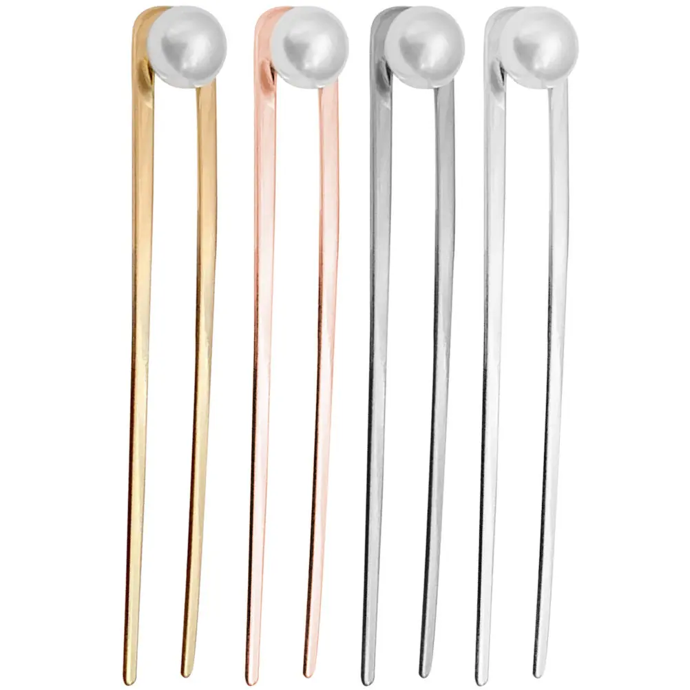 

4Pcs Metal Hair Stick Polished Hair Fork Elegant Bun Holder Updo Hairpin Simple Styling Tool Gift for Women Chignon Pin