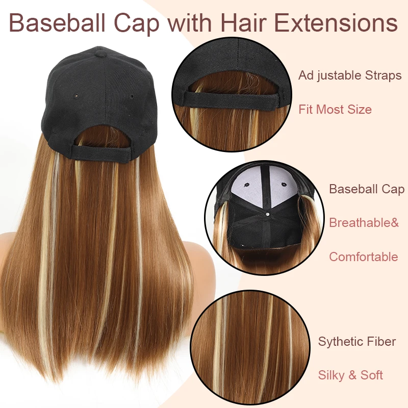 Black duckbill hat straight hair hat wig synthetic fiber wig women's wig easy to wear for daily use when going out