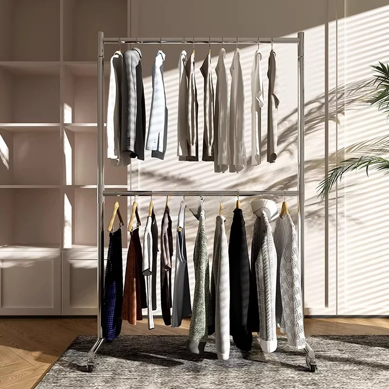 multi-layer-underwear-underwear-store-display-rack-stainless-steel-brushed-silver-adjustable-high-and-low-hanging-clothes-rack