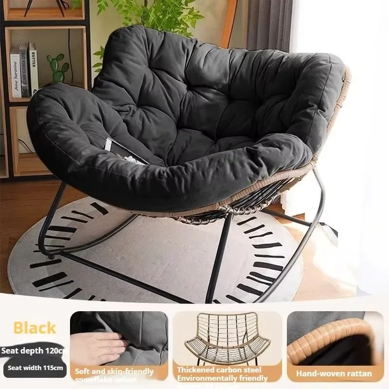 Outdoor Wicker Egg Rocking Chair, Lazy Bird Nest Hanging Sofa Seat with Padded Cushion for Patio, Balcony & Living Room