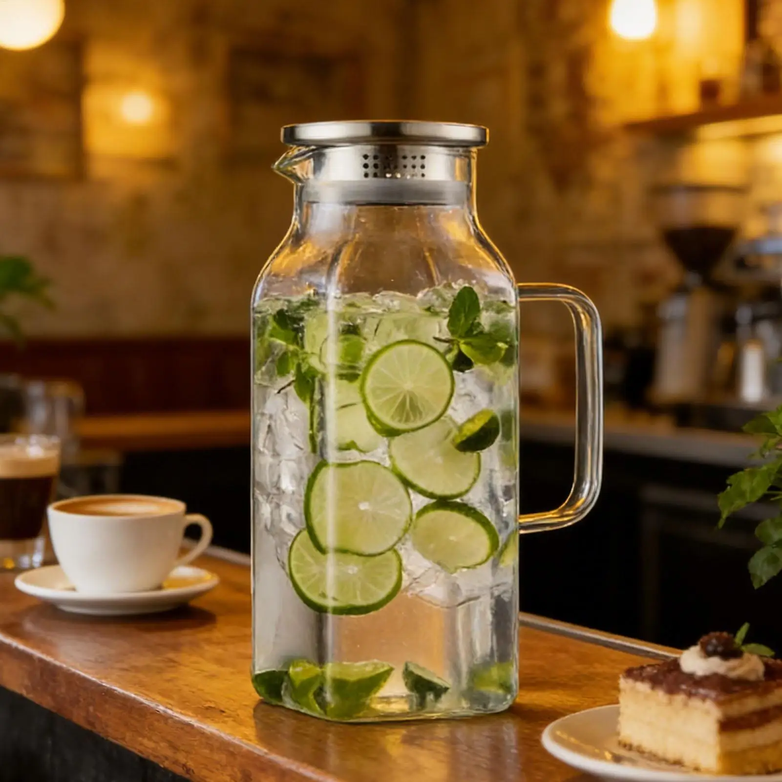 Glass Pitcher 2L Beverage Jug with Handle and Lid Household Tea Pitcher for Tea Coffee Juice Milk Lemonade Refrigerator