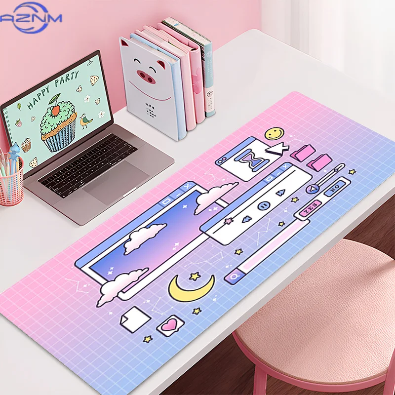 Desk Mat Cute Mousepad Anime Aesthetic Mouse Pad Cute Grid Pink Vaporwave XXL Gaming DeskmatKawaii Manga Mice Mat Soft