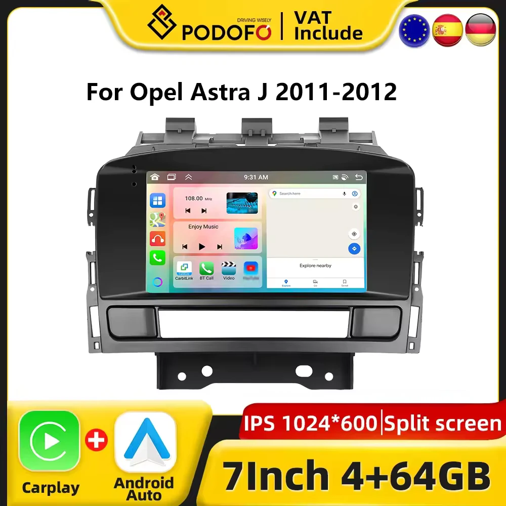 Podofo CarPlay Radio Android para Opel Astra J 2011-2012 Buick Excelle 2010-2014 sistema inteligente de coche 2din GPS estéreo Radio de coche