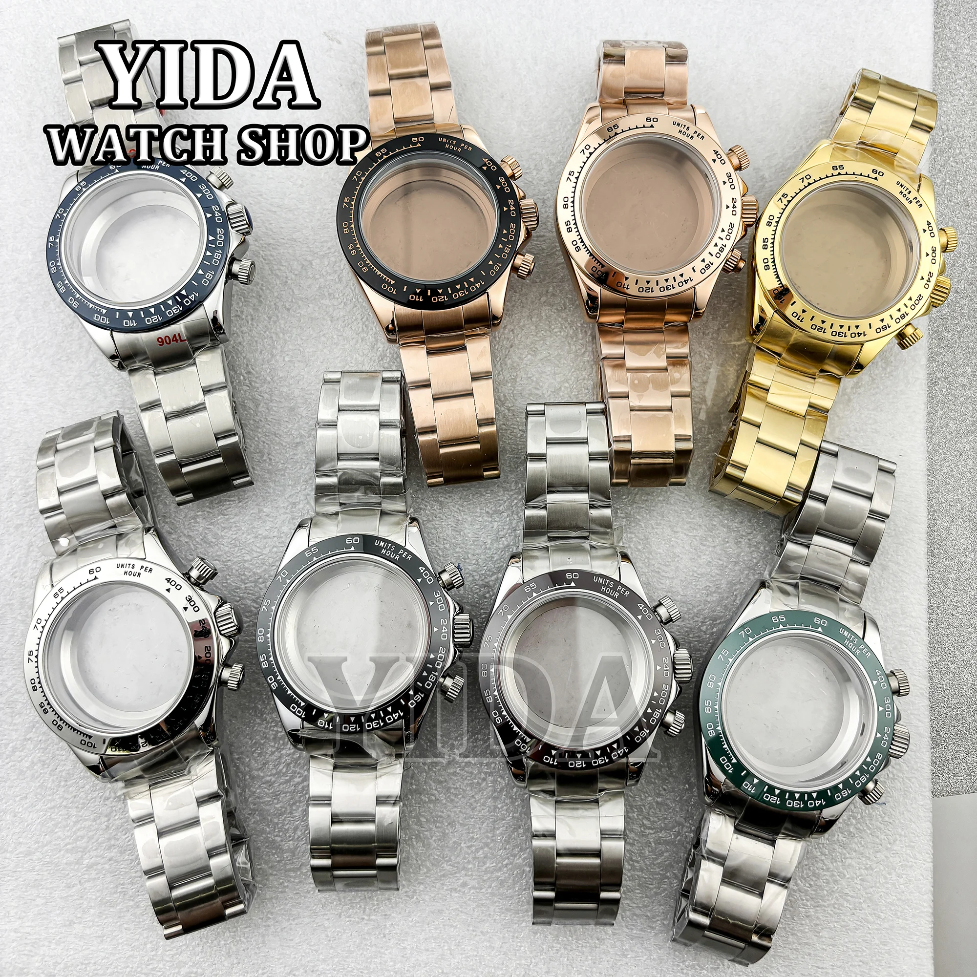 

Men's Chronograph VK63 Watch Case Silver Rose Gold Stainless Steel Band Quartz Watch Sapphire Glass For VK63 Movement Accessory