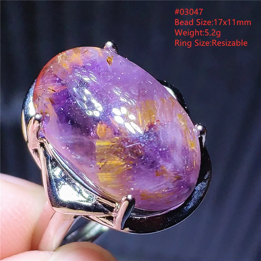 Natural Purple Cacoxenite Auralite 23 Oval Ring Adjustable Rutilated Ring Fashion Oval Auralite 23 AAAAA