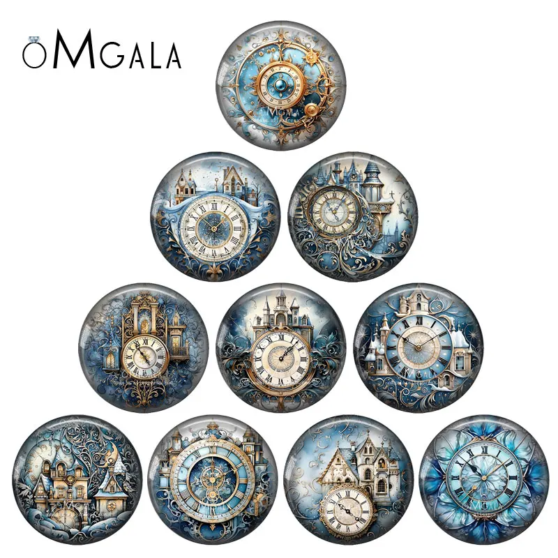 

Vintage Blue Paintings Fake Clock Patterns 12mm/18mm/20mm/25mm Round photo glass cabochon demo flat back Making findings