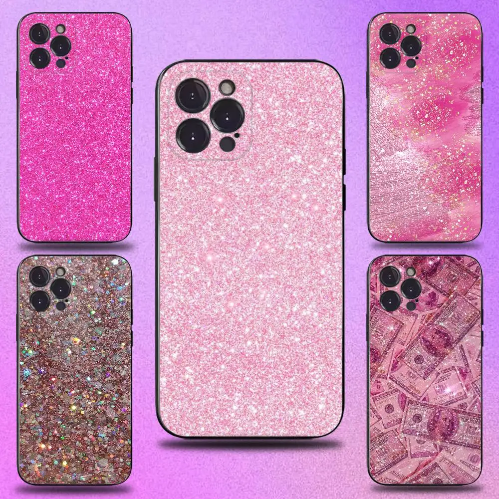 

Pink Glitter Pattern Phone Case For iPhone 16,15,14,13,12,11 Plus,Pro Max,XS,X,XR,SE,Mini,8,7,Soft Silicone Black Cover