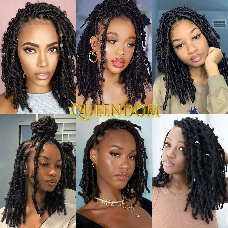 Full Lace Synthetic Butterfly Faux Locs Braid Wig 16\'\' Box Braided Dreadlock Wig Knotless Distressed Braids Wig for Black Women