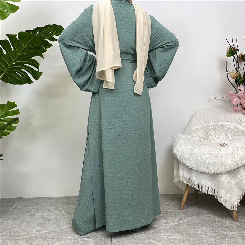 Ensemble 3 pièces Eid Robe musulmane femmes ouvert Abaya caftan dubaï caftan hauts pantalons turquie Islam Kimono Robe Femme Musulmane Ensembles
