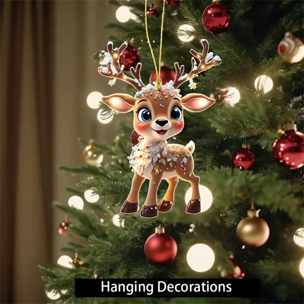 2D อะคริลิคใหม่ Elk ตกแต่งต้นคริสต์มาสการ์ตูน Fawn Christmas Tree แขวนจี้มินิน่ารัก Fawn พิมพ์ตกแต่งคริสต์มาส
