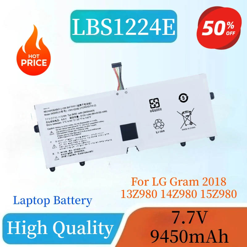 

New 7.7V 9450mAh Laptop Battery For LG Gram 2018 13Z980 14Z980 15Z980 13Z980-G.AA53C Series Large Capacity LBS1224E LBR1223E