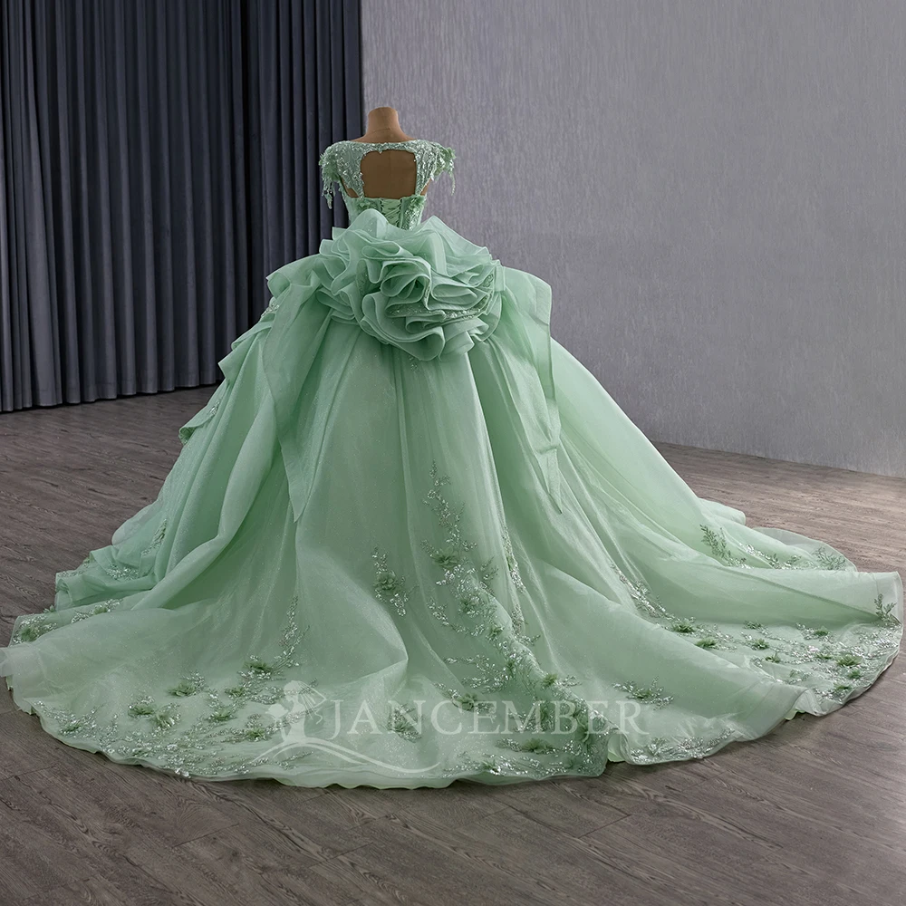 Brillant Scoop perlé Quinceanera manches courtes cristaux princesse Corset robes perles robe de bal personnalisé vestido quinceañeras