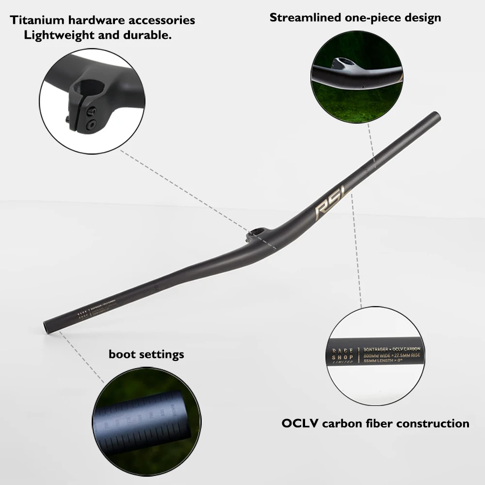 MTB Carbon Handlebar For RSL,Stem Rise 0°, Stem Length 35/45/55, Clamping 28.6mm Rise 27.5mm Width 760mm Mountain Bike Part