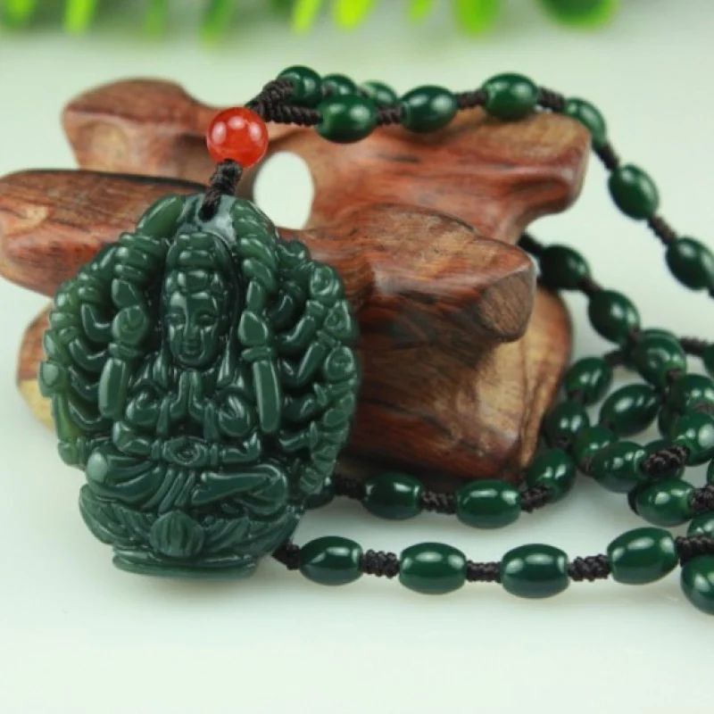 Hetian Gray Thousand-Hand Guanyin Zodiac Rat Buddha Guardian Jade Pendant Handmade