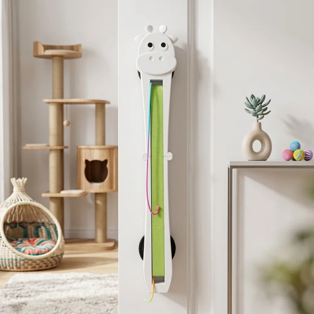 Door Mounted Interactive Cat Teaser Wand - USB Rechargeable Toy for Indoor Cats with Adjustable Motion and Realistic Swinging