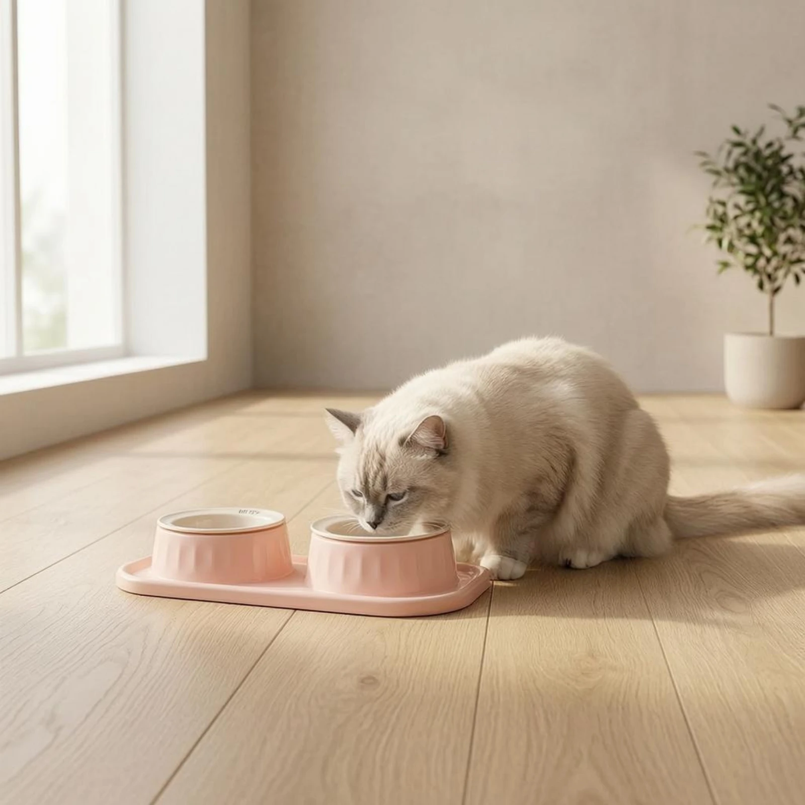 

Square Double Bowl Feeder Leak-Resistant Double Pet Bowl Feeder Easy to Wipe Tray-Style