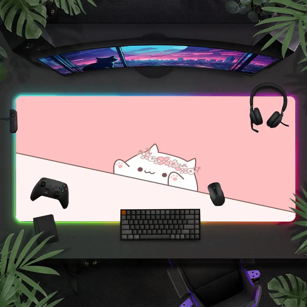

Аниме Pink Cat XXL RGB игровой коврик для мыши настольный коврик HD аксессуары для геймеров большие светодиодные коврики для мыши ПК компьютерный ковер с подсветкой