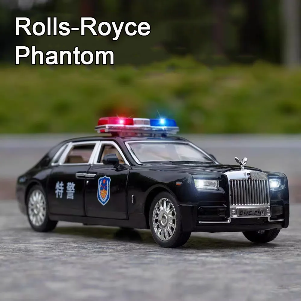 1:32 Rolls-Royce Phantom Alloy Police Cars Model Toy 6 Doors Opened Rubber Tires Vehicle Light Music Toy for Boys Festival Gifts