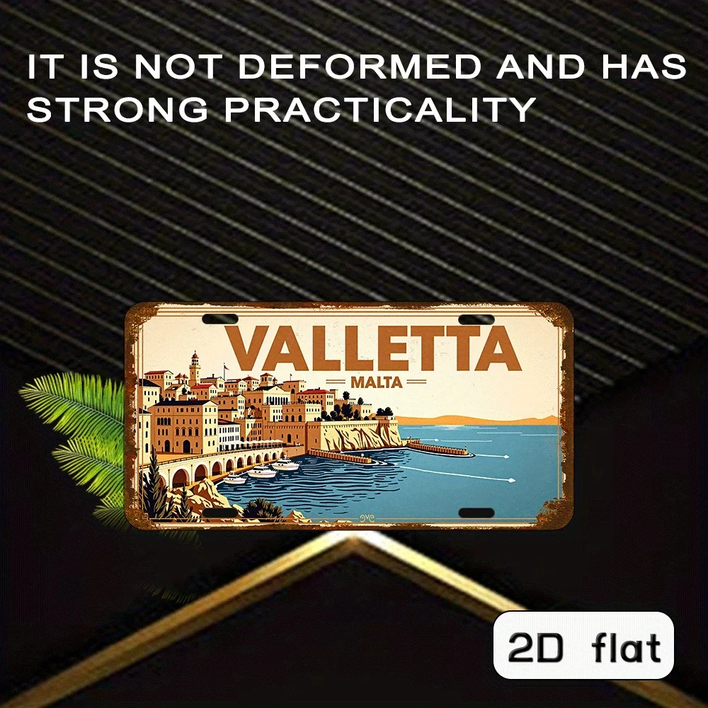 2D Flat, Old Valletta, Malta Metal Sign - 6x12 Inch Wall Art, 2D Flat HD Print, Durable and Wear-Resistant, Rustic Seaside Scene