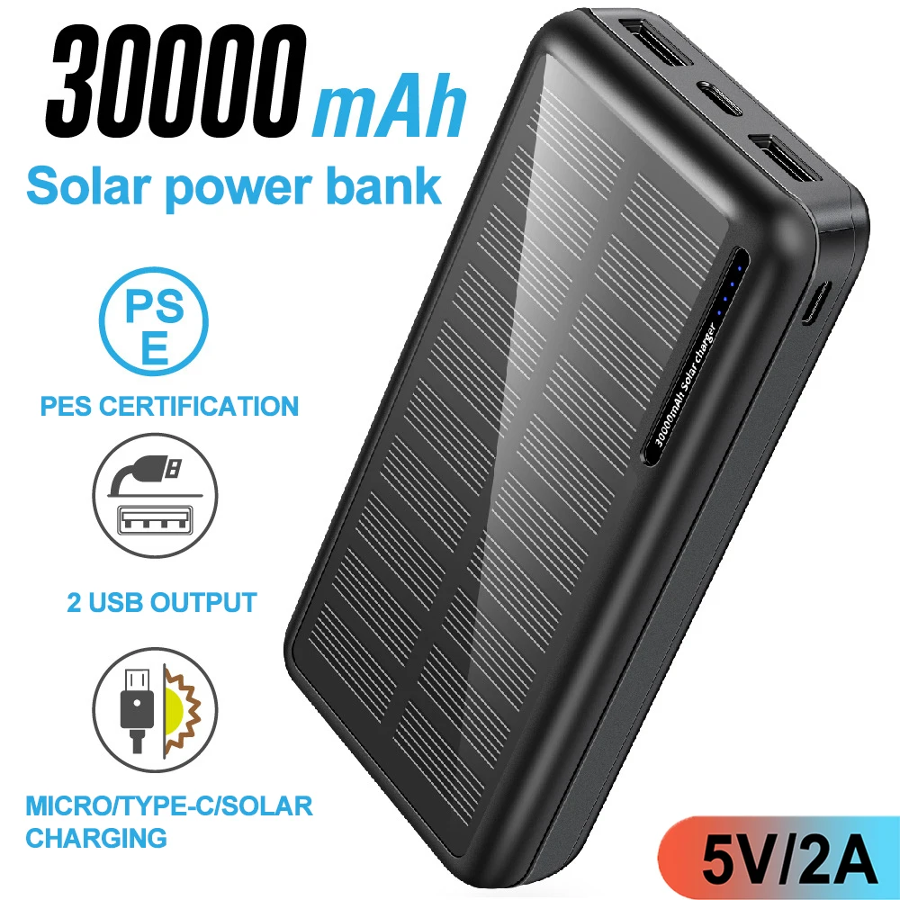 Outdoor 30000mAh Large Capacity Solar Power Bank Portable External Battery Wild Fishing Camping Charging Powerbank for Xiaomi